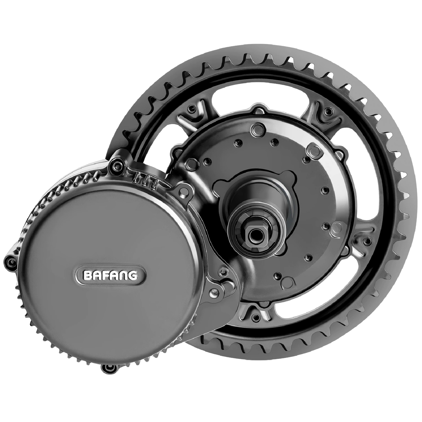 Frontansicht des Bafang M215 Mittelmotor – kompakter, leiser E-Bike Antrieb mit 250 W Leistung und 80 Nm Drehmoment.