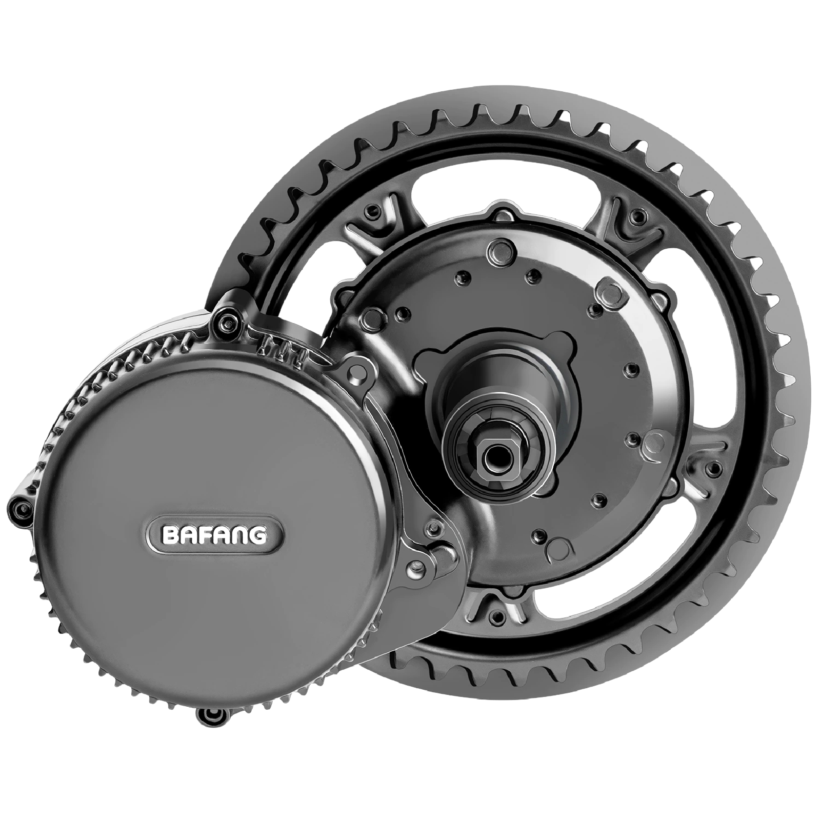 Frontansicht des Bafang M215 Mittelmotor – kompakter, leiser E-Bike Antrieb mit 250 W Leistung und 80 Nm Drehmoment.